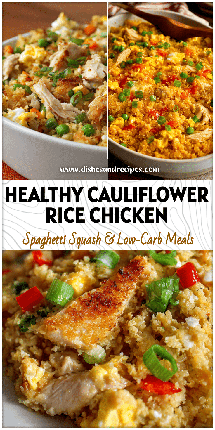 A hearty Easy Chicken Cauliflower Casserole featuring shredded chicken, egg, and tender cauliflower rice in a golden baked dish.